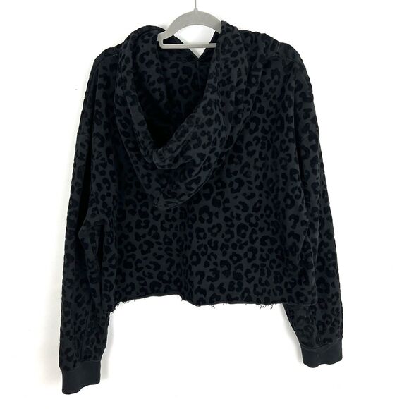 The Kooples Hoodie Sweatshirt Women’s L Velvet Leopard Print Pullover Raw Hem - Picture 4 of 9